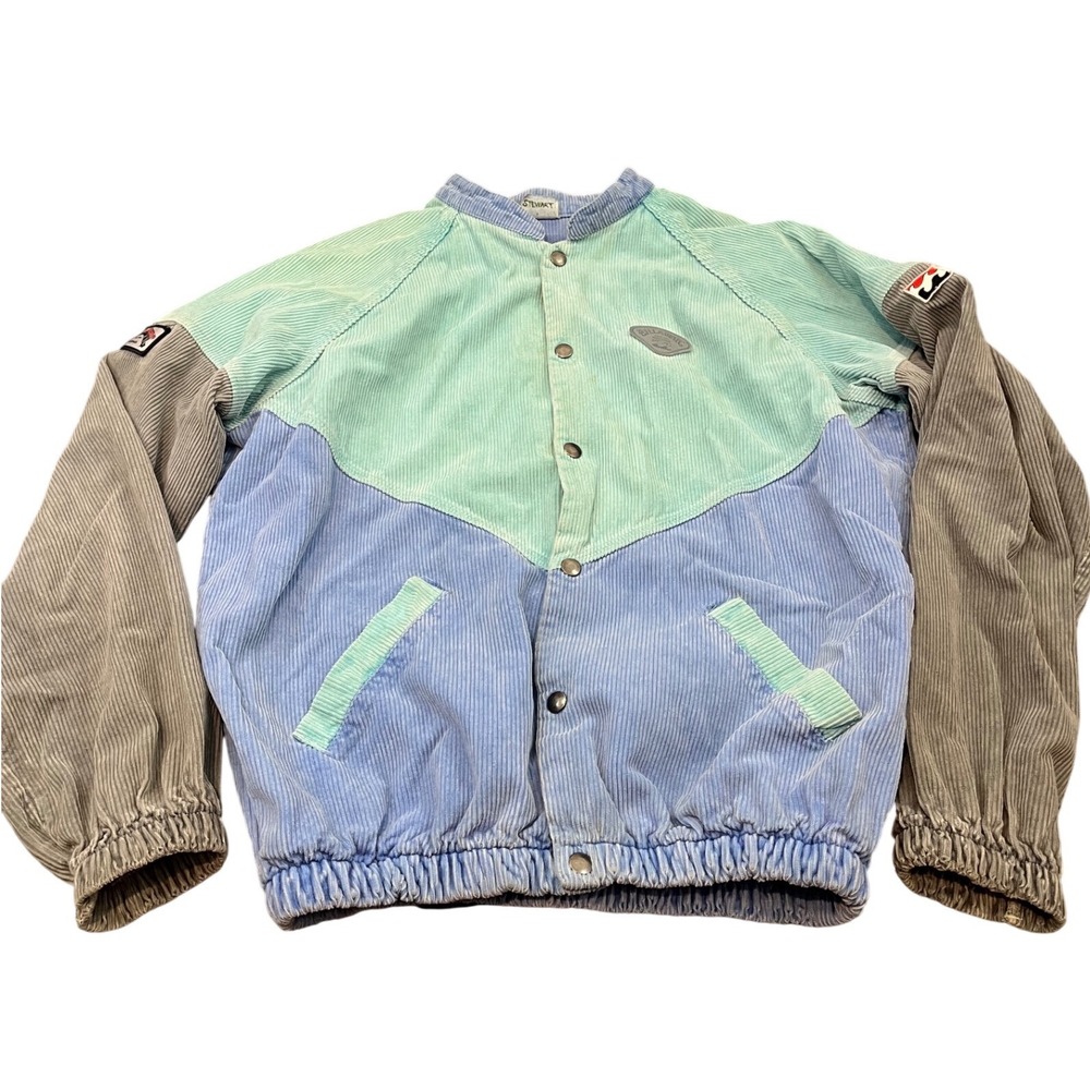 Billabong Corduroy Jacket Mens M Blue Green Gray Vintage Colorblock Bomber Surf